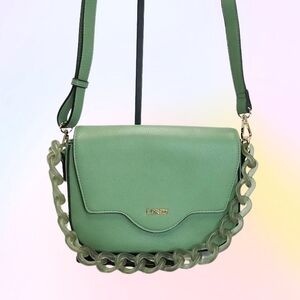 Faux Leather L.credi "The Julia" light green crossbody bag with chunky chain